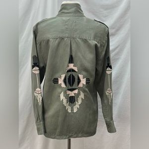 Rails Tencel Linen Blend Aztec Embroidered Military Button Down